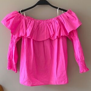 Lilly Pulitzer Hotty Pink Ruffle OTS Cotton Blouse